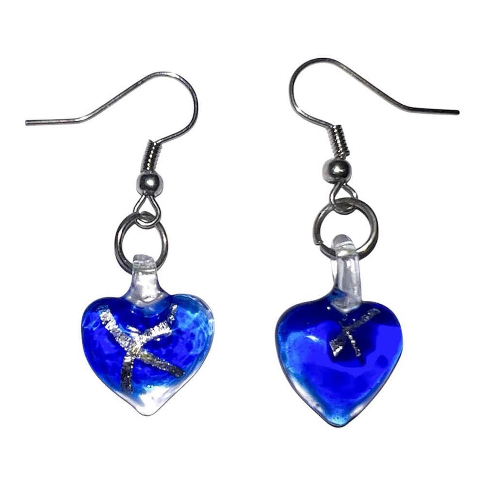 Blue Heart Drop Earrings with Silver Accent - Women's Jewelry